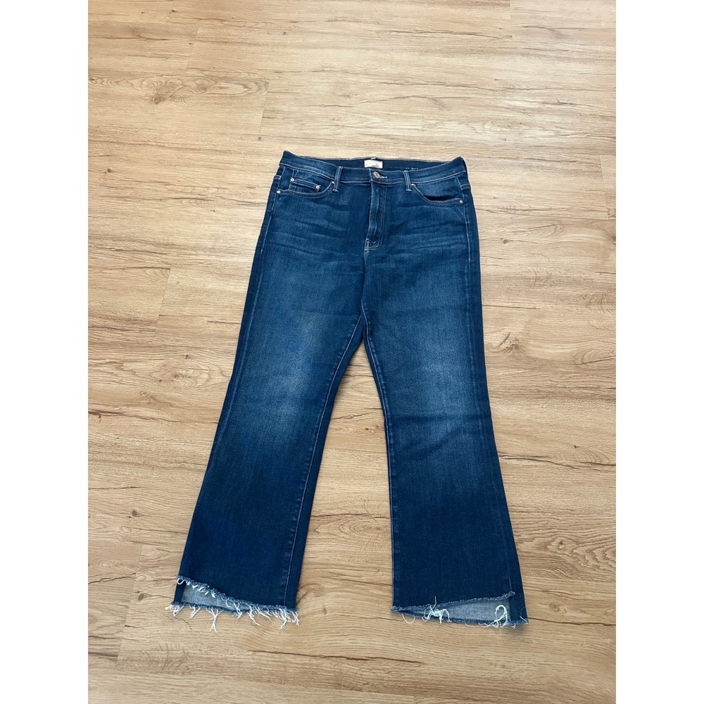 MOTHER The Insider Crop Step Fray Jeans Women 32 Home Movies Raw Hem Dark Wash